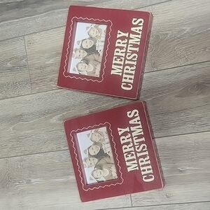 NWOT Two Red Wooden Merry Christmas Frames Gold Glitter